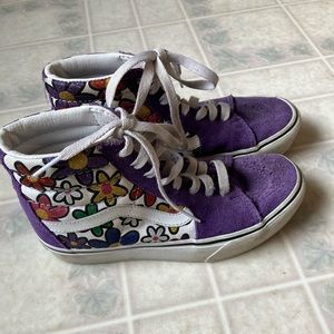 Vans Sk8 purple Suede and Daisy Print High Tops